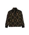 Black and tan diamond-pattern sherpa fleece half-zip pullover with ribbed cuffs, flat lay