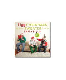 Ugly Christmas Sweater Party Book cover showing three men in holiday sweaters and hats on a sofa