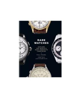"Rare Watches" hardcover book by Paul Miquel with dark cover and vintage chronograph images, front cover