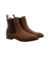 Tobacco brown suede Chelsea boots with elastic side panels and leather soles, product shot
