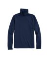 Navy cotton knit turtleneck with ribbed cuffs, flat lay