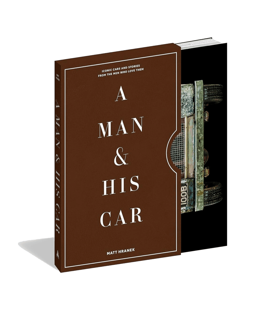 "A Man & His Car" hardcover book by Matt Hranek in a brown slipcase, product shot
