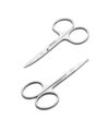 Stainless steel grooming scissors, pointed and rounded-tip pair, flat lay