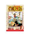 One Piece Volume 1 manga paperback, East Blue cover art with three characters on a boat, front cover