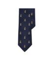 Navy silk repp club necktie with gold and white crowned anchor motifs, flat lay
