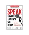 Book cover for "Speak So Your Audience Will Listen" by Robin Kermode, red and black type with a microphone, front view