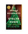 Paperback cover of The Seven Husbands of Evelyn Hugo by Taylor Jenkins Reid, green gown on cover, flat lay