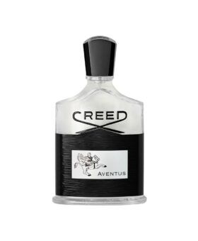 Aventus eau de parfum in clear glass bottle with black textured label and cap, product shot