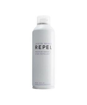 Water and stain repellent spray in a white 200 ml aerosol can, product shot