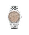 Stainless steel watch with salmon dial, small seconds and beads of rice bracelet, flat lay