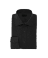 Black cotton pique dress shirt with spread collar and barrel cuff, folded flat lay