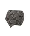 Black and grey glen plaid Prince of Wales check necktie, rolled and shown tip-up