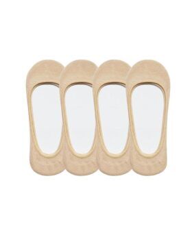 Nude no-show sock liners, four-pair set, flat lay