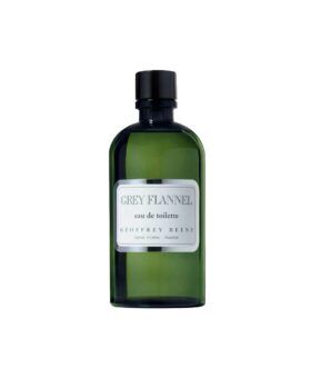 Geoffrey Beene Grey Flannel eau de toilette in a dark green glass bottle with a silver label