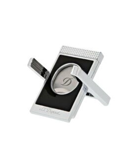Chrome and black S.T. Dupont cigar cutter with integrated stand