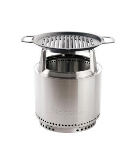 Stainless steel Solo Stove Bonfire fire pit with cast iron grill top and hub