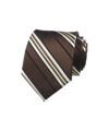 Brown silk necktie with cream, black and white repp stripes, rolled