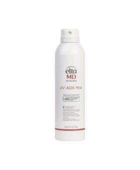 EltaMD UV AOX Mist broad spectrum SPF 40 sunscreen spray in a white 5 oz can