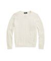 Cream cable-knit cashmere crewneck sweater by Polo Ralph Lauren, flat lay