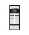 White moire suspenders with gold hardware and white leather ends, in a gift box