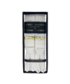 White solid suspenders with gold hardware and white leather ends, in a gift box