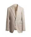 Alabaster glen plaid sport coat with patch pockets and a cream lining, on an invisible form