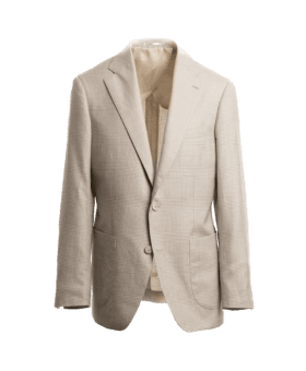 Alabaster glen plaid sport coat with patch pockets and a cream lining, on an invisible form