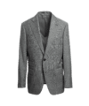 Grey glen check suit jacket with notch lapels and ticket pocket, on an invisible form