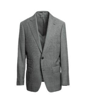Grey glen check suit jacket with notch lapels and ticket pocket, on an invisible form