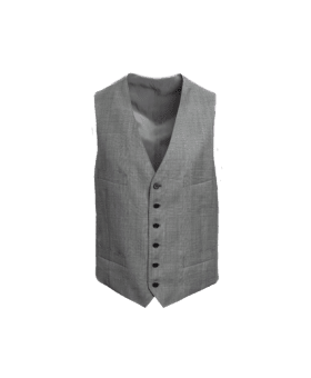 Grey glen check suit waistcoat with six buttons and four welt pockets, front view