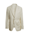 Ivory twill suit jacket with notch lapels and flap pockets, on an invisible form