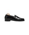 Black calf leather penny loafer with a leather sole and shoe tree, side product view