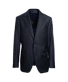Navy subtle plaid suit jacket with notch lapels and flap pockets, on an invisible form