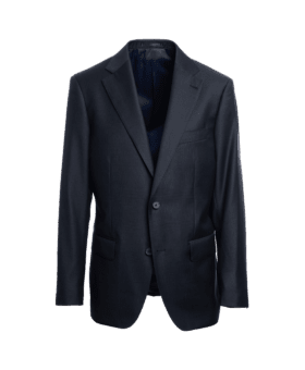 Navy subtle plaid suit jacket with notch lapels and flap pockets, on an invisible form