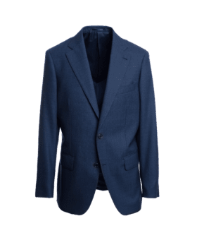 Royal blue birdseye suit jacket with notch lapels and flap pockets, on an invisible form