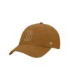 Tan cotton baseball cap with a cream outlined B logo, angled product view