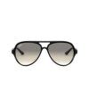 Black acetate aviator sunglasses with grey gradient lenses, front product view