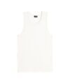 White ribbed cotton tank top with a scooped neck, flat lay