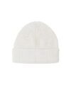 Cream cashmere ribbed beanie with a turned-up cuff, front product view