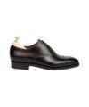 Black calf leather cap-toe oxford shoe with a leather sole, side product view
