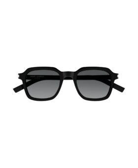 Black square acetate sunglasses with grey gradient lenses, front product view