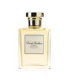 Rectangular glass cologne spray bottle with pale gold fragrance and gold cap, product shot