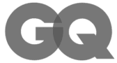GQ magazine logo in grey on a white background