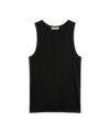 Black ribbed cotton tank top with scoop neck, flat lay