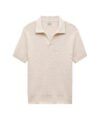 Cream waffle-knit short sleeve sweater polo with johnny collar, flat lay