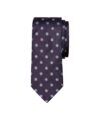 Plum silk necktie with light blue and white floral medallions, flat lay